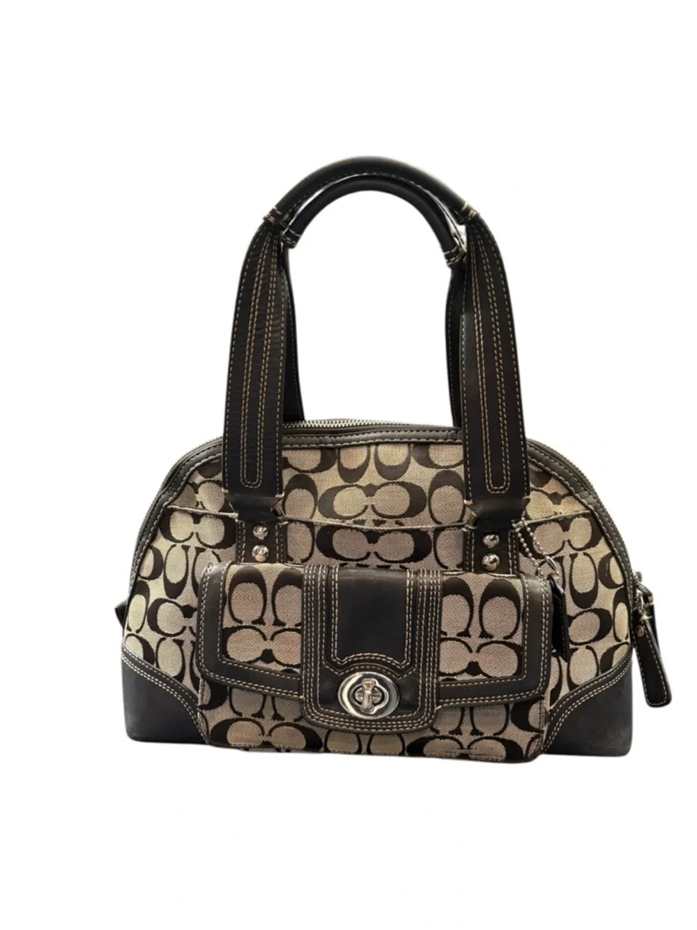 Coach Hampton H0998-F13977 Brown and Black Signature Satchel - Picture 1 of 12